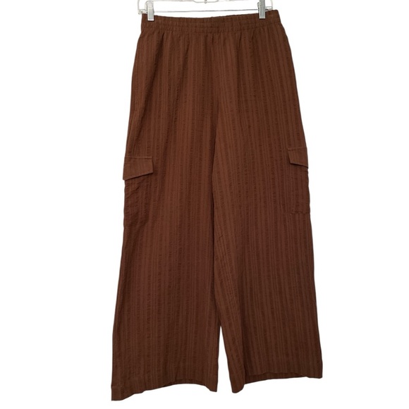 NWT Rhythm. Amalfi Cargo Wide Leg Cotton Chocolate Brown Elastic Pants 6 - Picture 4 of 10